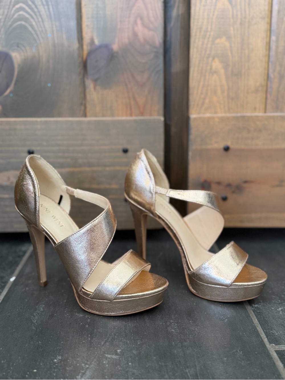 Nine West Gold Metallic Strappy Platform Heels